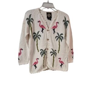 Planet Earth 100% Cotton Flamingo Patterned Cream Sweatersize Large